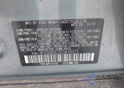 2012 Subaru Forester 2.5X Premium from USA, damaged, VIN JF2SHBDC7CG438335